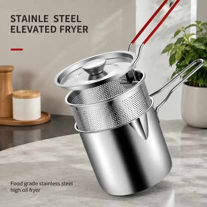 Mini Stainless Steel Deep Fryer Set, 5.12×4.72in Single Person Deep Frying Pot with Filter Basket & Food Clip, Rust Resistant Portable Cookware for Chips, Chicken Wings & Home Cooking