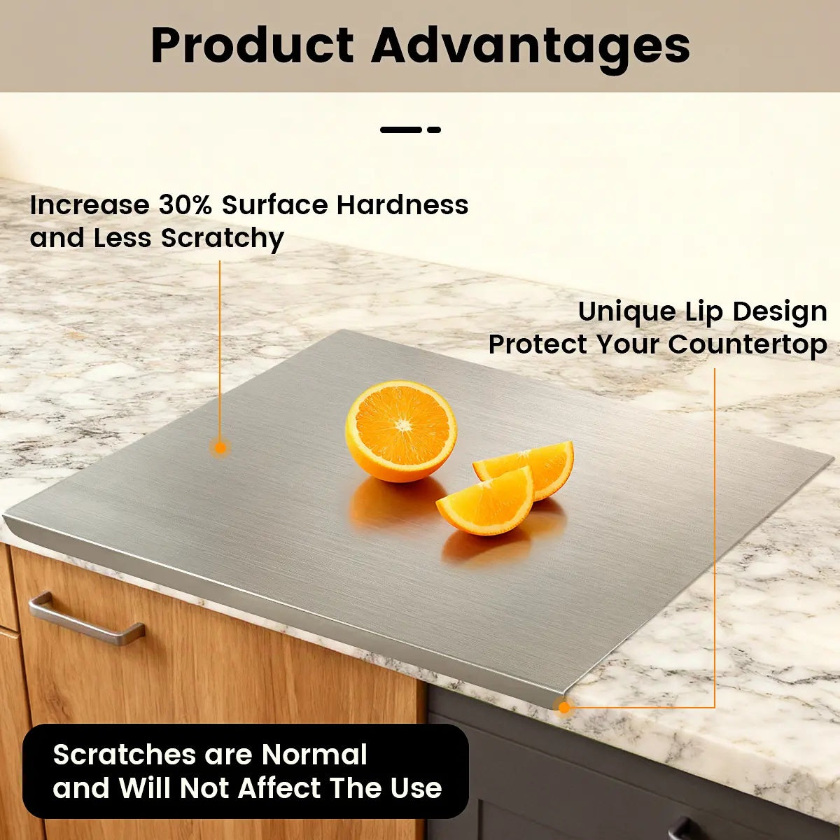 Stainless Steel Cutting Board, Non-Slip Kitchen Chopping Board, Heavy Duty Household Kitchen Gadget & Kitchen Accessory for Meal Prep