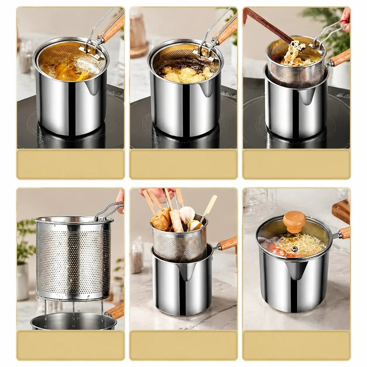 Mini Stainless Steel Deep Fryer Set, 5.12×4.72in Single Person Deep Frying Pot with Filter Basket & Food Clip, Rust Resistant Portable Cookware for Chips, Chicken Wings & Home Cooking